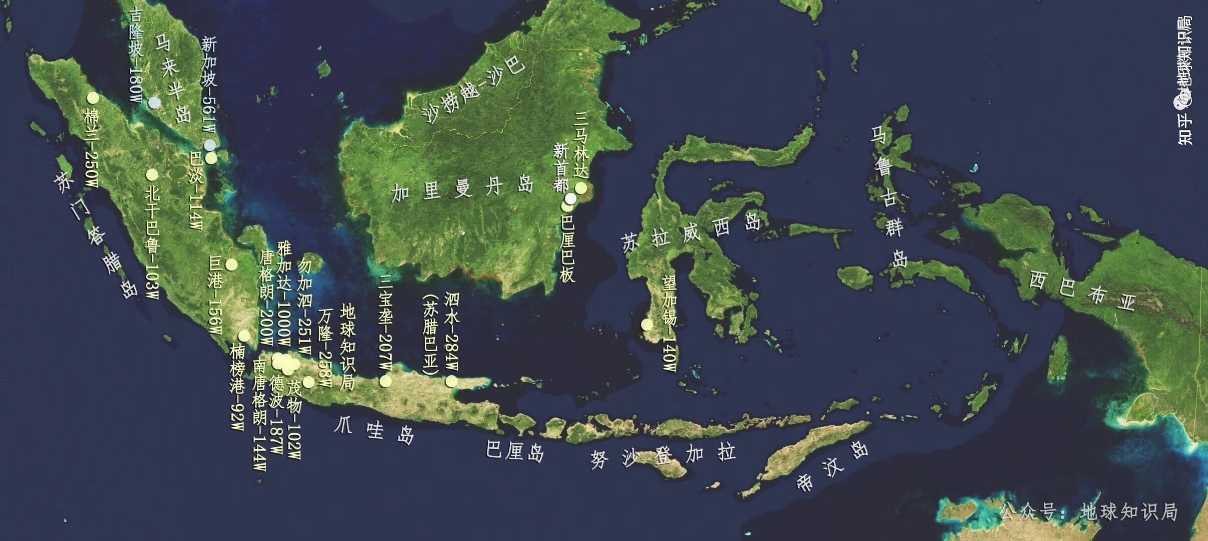 印度尼西亚主要城市分布地图